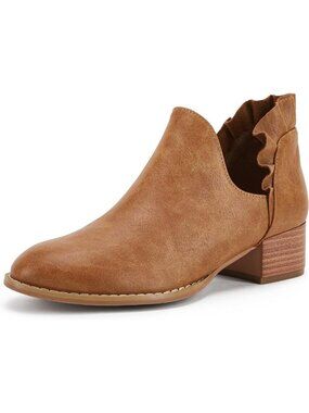 Stylish Women's Ruffled Ankle Boots | V Cut Out, Pointed Toe, Chunky Low Heel